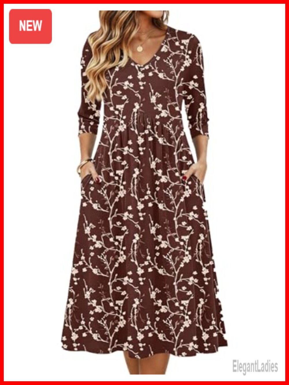 Zeagoo Summer Midi Dress 3/4 Sleeve Casual Tshirt Dress with Pockets
